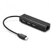 Сетевой адаптер USB KS-is KS-339B с хабом USB-Type C на 3 порта 2.0-RJ45 10/100 Мбит/сек 