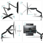 Крепление для двух мониторов ONKRON G200 черный, для 13"-32", наклон 90°, поворот 180°, нагрузка до 18 кг, расстояние до стола 0-605 мм Белый