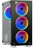 Корпус Minitower ExeGate Mistery X2 (mATX, без БП, 2*USB+1*USB3.0, аудио, черный, 4 вент. 12см с RGB подсветкой, боковая панель - закаленное стекло)