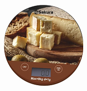 Весы кухонные Sakura SA-6076CH (электронные/ платформа/ предел 8 кг/ точность 1 г/ тарокомпенсация)