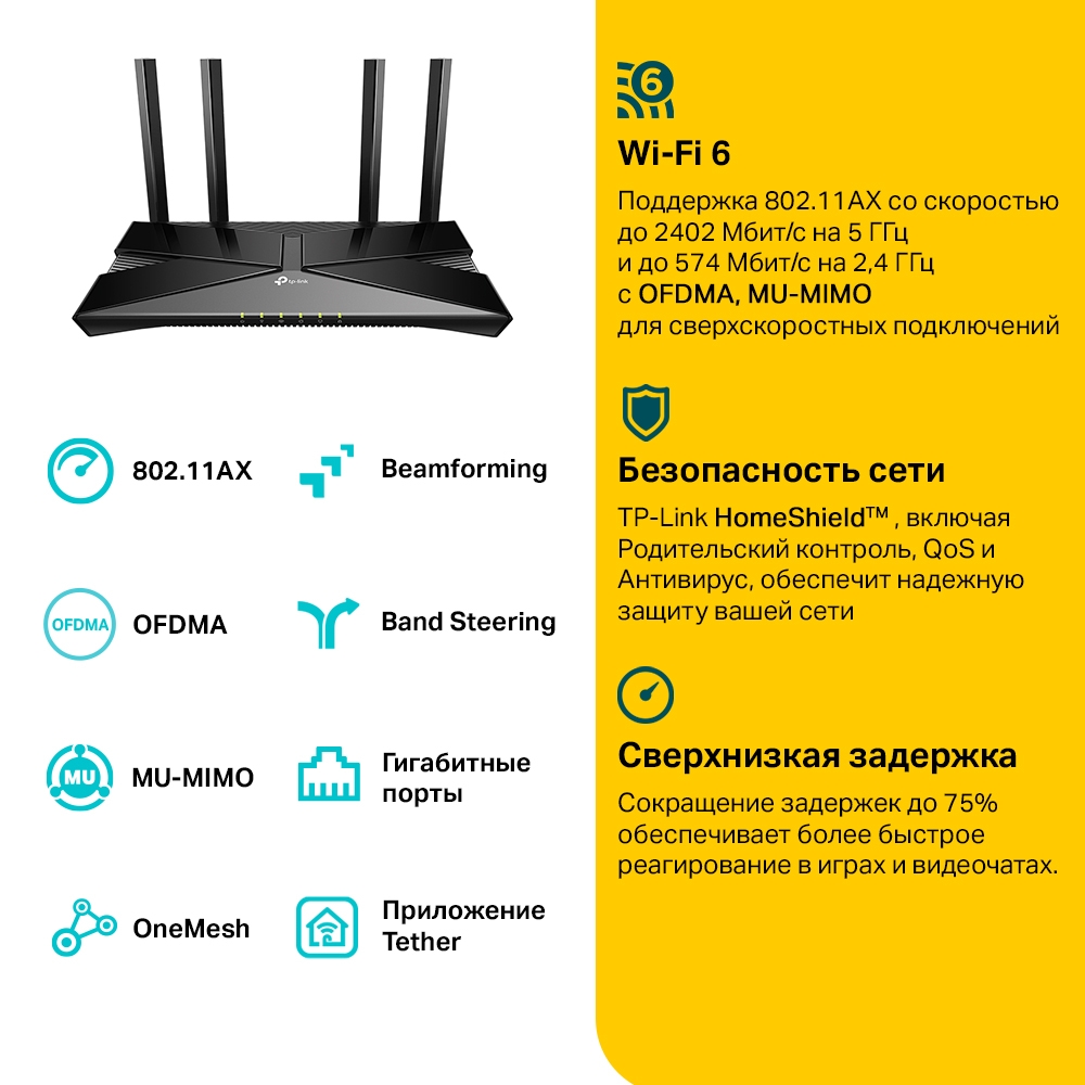 Маршрутизатор TP-LINK ARCHER AX53 AX3000 Двухдиапазонный гигабитный Wi-Fi 6 Router 