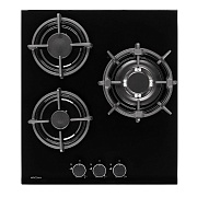 Поверхность газовая KRONA FIERO 45 BL (Узкая, 45 см / Чёрный / 3 конфорки / (1,75/1,0/3,8 WOK) кВт / закаленное стекло / чугун. реш.)