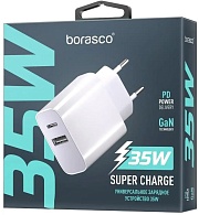 Сетевое зарядное устройство Borasco Super Charge, (USB/Type-C/35W/PD/QC), Белое