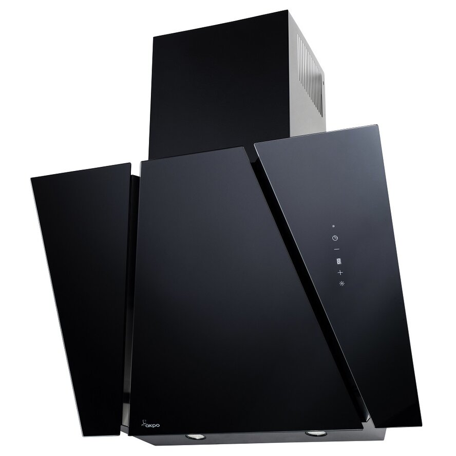 Вытяжка наклонная AKPO WK-9 Cetias 90 Inox/Black Glass (1100 м³/ч / 111 Вт / 2 LED лампы по 2 Вт / ширина - 90 см / чёрное стекло)