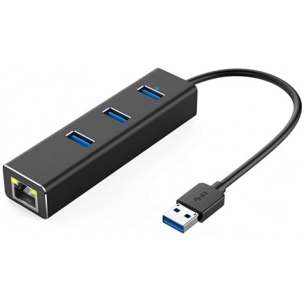 Сетевой адаптер USB KS-is KS-405 с хабом USB 3.0 на 3 порта 3.0 - RJ45 10/100/1000 Мбит/сек