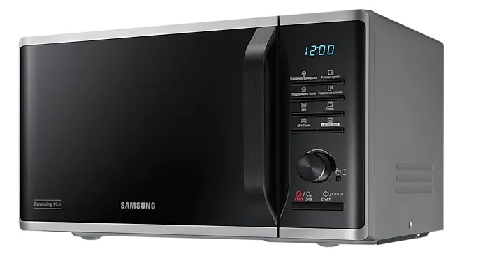 Микроволновая печь Samsung MG23K3515AS (23 л, 800 Вт, переключатели поворотный механизм, кнопки, гриль, дисплей, серебристый)