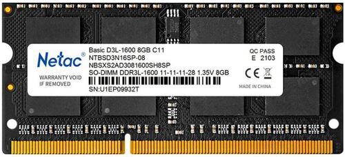 Память DDR3 SODIMM  8Gb 1600MHz Netac Basic 1.35V NTBSD3N16SP-08