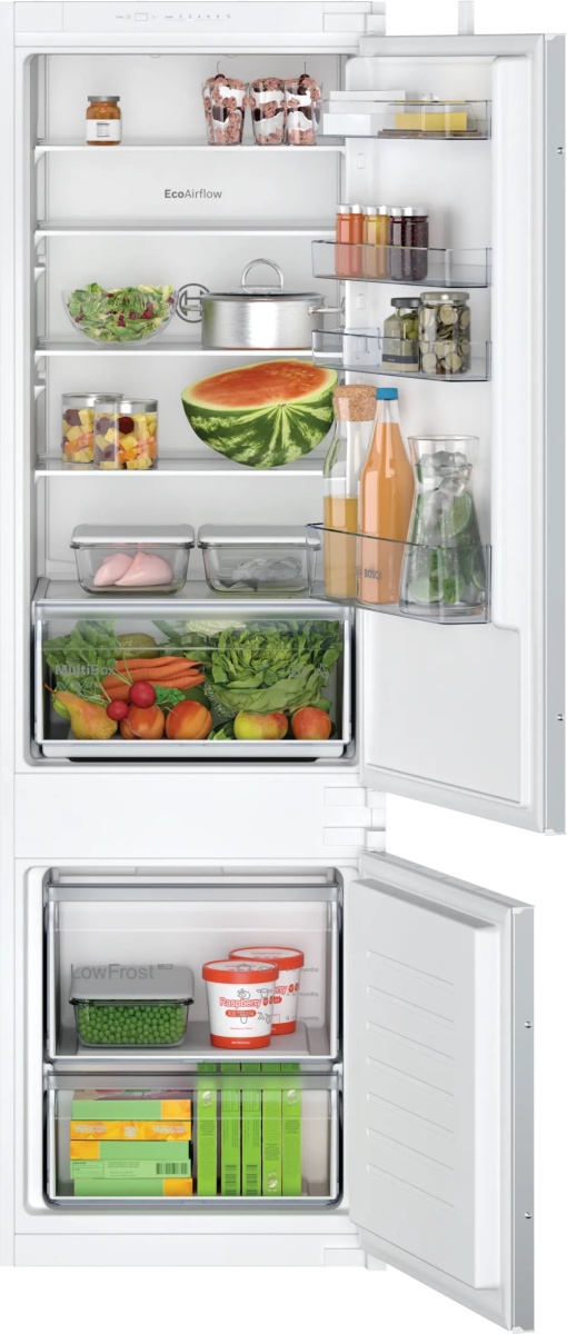 Холодильник встраиваемый Bosch KIV87NSE0 (Serie2 / Объем - 270л / высота - 177.2см / Слайдерное крепление фасадов / LowFrost / A++)