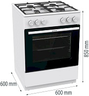 Плита газовая Gorenje GG6A10WFFM (G400 / Белая / духовка - 72 л / 4 газовые конфорки / чугун. решетки / газ-контроль / электроподжиг)