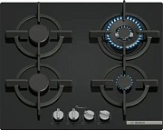 Поверхность газовая Bosch PPH6A6I10 (Serie6 / Чёрный / чугун. решетки / 4 конфорки (1,75/1,0/1,75/3,0кВт) / электроподжиг/ газконтр. / FlameSelect)