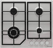 Поверхность газовая KRONA NEBEL 60 IX W (Нерж. сталь / 4 конфорки / (2/2/3,4/1 кВт) / WOK / чугун. реш. / электроподжиг / газ контроль)