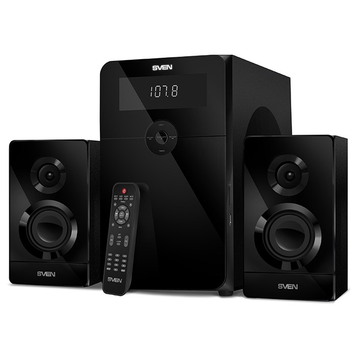 Колонки 2.1 SVEN MS-2250 / 80W / Питание 220В / Bluetoth / USB / SD / FM / ПДУ / Чёрный / Корпус - дерево (MDF)