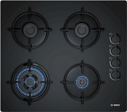 Поверхность газовая Bosch POH6B6B10 (Serie2 / Чёрное стекло / Стальные решетки / Газ-контроль / Электроподжиг / WOK / 4 конфорки)