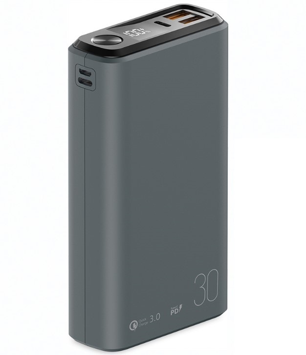 Портативная батарея OLMIO QS-30 (18W PD/QC3.0) 30000mAh, серая soft-touch