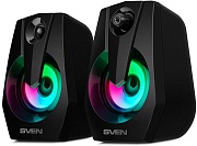 Колонки 2.0 SVEN 370 / 6W / USB-питание / RGB подсветка / Чёрный / корпус - пластик