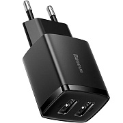 Сетевое зарядное устройство Baseus Compact Charger, (2*USB/10.5W), Черное