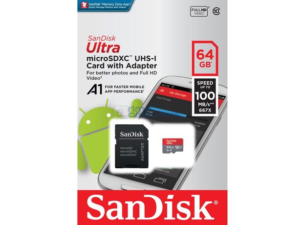 Память micro Secure Digital Card  64Gb class10 SanDisk 100MB/s  UHS-I с адаптером SD [SDSQUA4-064G-GN6TA]
