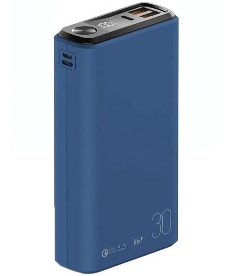 Портативная батарея OLMIO QS-30 (18W PD/QC3.0) 30000mAh, синяя soft-touch