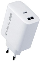 Сетевое зарядное устройство Defender UPA-165, (USB/Type-C/65W/GAN/PD/QC), Белое
