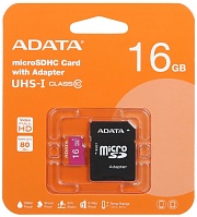 Память micro Secure Digital Card 16GB Class10 AData + адаптер SD AUSDH16GUICL10-RA1