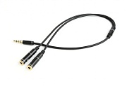 Переходник 3.5 mm jack (4-pin) - 3.5 mm jack (x2) GEMBIRD (CCA-417M), вилка-розетка, длина - 0.2 метра