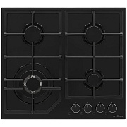 Поверхность газовая KRONA NEBEL 60 BL W(Чёрное стекло / 4 конфорки / (2/2/3,4WOK/1кВт) / чугун. реш. / электроподжиг / газ контроль)