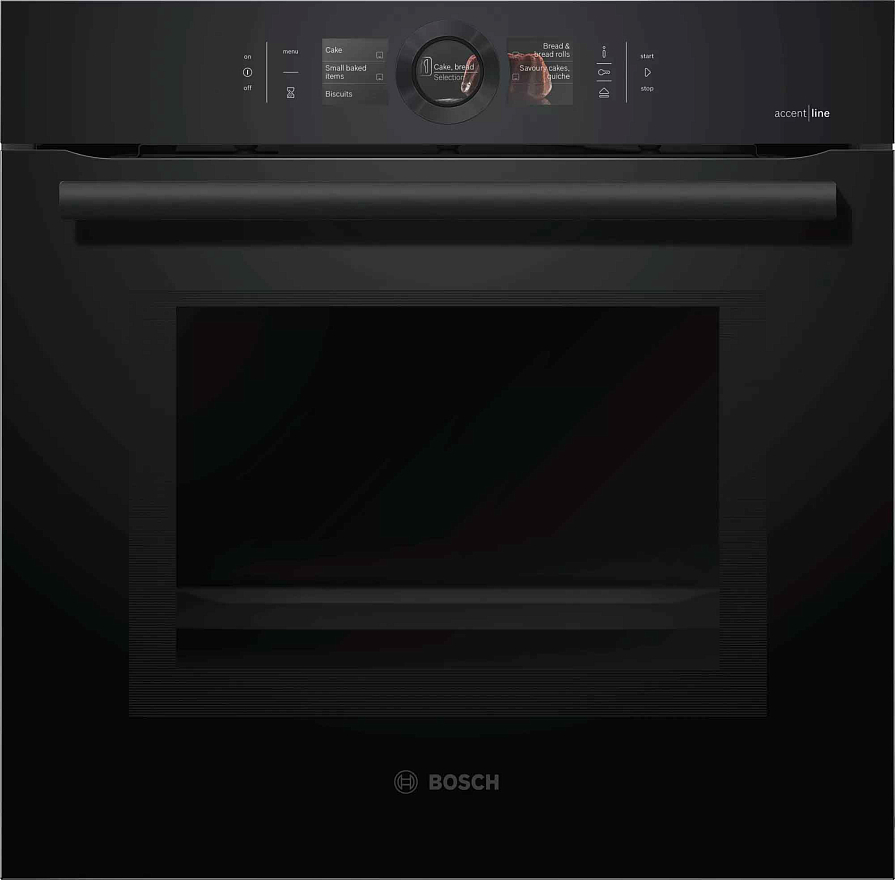 Духовой шкаф с паром и микроволновкой Bosch HNG8764C7 (Serie8 / 67 л / до 300 °C / Чёрное стекло / Гриль / Телескоп. напр. (x1) / Пиролиз / SoftClose)