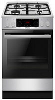 Плита комбинированная Hansa FCMXS593632 (Нерж.сталь / духовка -65 л / 4 газовые конфорки / чугунная решетка / электроподж. / газконтр,)