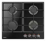 Поверхность газовая Hansa BHKS610503 (Чёрное стекло / чугун. решетки / 4 конфорки (1,8/1,0/1,8/2,8кВт) / газконтроль / эл.поджиг)