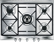 Поверхность газовая Smeg SR275XGH2 (Нерж.сталь / 5 конфорок / Чугунные решетки / Электроподжиг / Газ контроль)