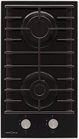 Поверхность газовая KRONA HAGEL 30 BL (Чёрный / 2 конфорки / 1,7 кВт / 2,8 кВт / закаленное стекло / чугун. реш.)