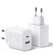 Сетевое зарядное устройство Ugreen X227 (USB-A+USB-C/3A/20W/быстрая зарядка/белое) Белый