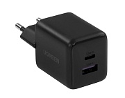 Сетевое зарядное устройство Ugreen X516 (65014) (USB-A/Type-C/3A/30W/быстрая зарядка/черный)