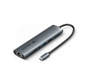 Мультифункциональный хаб 9-в-1 Vention (TGVHB) (USB 3.1 CM / OTG USB 3.0 A F / USB 2.0 A F / USB 3.2 Gen1 СFHDMI 19F / RJ45 F / USB Type C F / ) серый