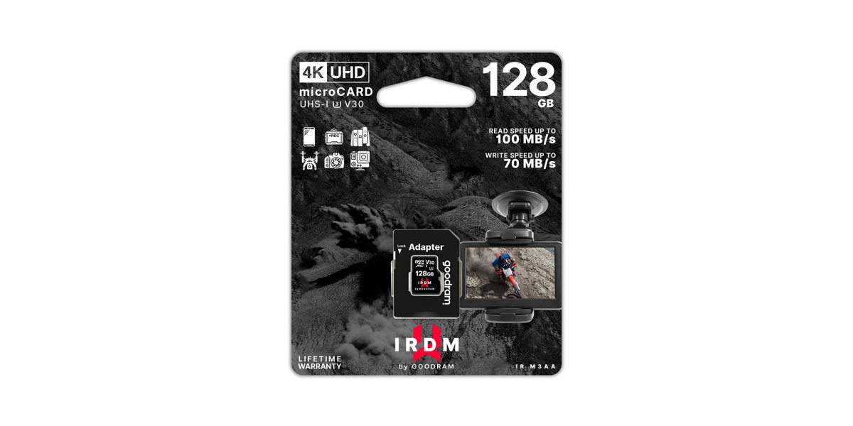 Память micro Secure Digital Card 128Gb V30 (UHS-I U3) 100/70 MB/s GOODRAM IRIDIUM / с адаптером SD [IR-M3AA-1280R12]