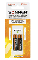 Зарядное устройство с аккумуляторами 2 шт AA (HR6) 2700 mAh SONNEN BC2, в блистере, 454239
