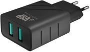 Сетевое зарядное устройство Borasco, (2*USB/2,4A), Черное