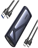 Внешний бокс для SSD M2 Ugreen (90264) M.2 NVMe/M.2 SATA Hard Drive Enclosure 10Gbps с кабелем SB-C - USB-C и USB-C - USB-A. Цвет: серый
