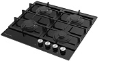 Поверхность газовая Schaub Lorenz SLK GY6425 (Чёрное стекло / 4 конфорки / чугун. реш. / газ-контроль / эл. поджиг)