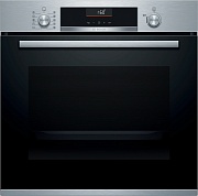 Духовой шкаф Bosch HBA5360S0 (Serie6 / 71 л / до 275 °C / Нерж.сталь + чёрное стекло / Гриль /Телескоп. напр.(x1) / EcoClean Direct (задняя стенка)/A) Серебристый