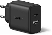 Сетевое зарядное устройство Ugreen X227, (USB/Type-C/3A/20W/PD/QC), Черное (45302)