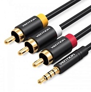 Кабель аудио Vention (3.5mm Jack M - 3RCA M) длина 1.5м. черный
