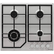 Поверхность газовая KRONA NEBEL 60 IX W (Нерж. сталь / 4 конфорки / (2/2/3,4/1 кВт) / WOK / чугун. реш. / электроподжиг / газ контроль)