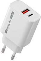 Сетевое зарядное устройство Defender UPA-130, (USB/Type-C/30W/PD/QC), Белое