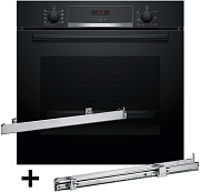 Духовой шкаф Bosch HBA514BB3+HEZ538000 (Serie4 / 71 л / до 275 °C / Чёрное стекло / Гриль / Телескоп. напр. (x1) / Гидролиз / A+)