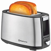 Тостер Sakura SA-7611S (750 Вт/ тостов - 2/ подогрев, размораживание, поддон для крошек/ металл)
