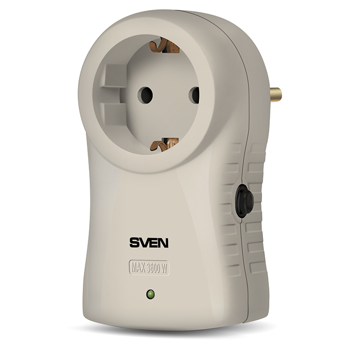 Сетевой фильтр SVEN SF-S1, 1 розетка, ток нагрузки - 16 А, нагрузка - 3600 Вт, серый