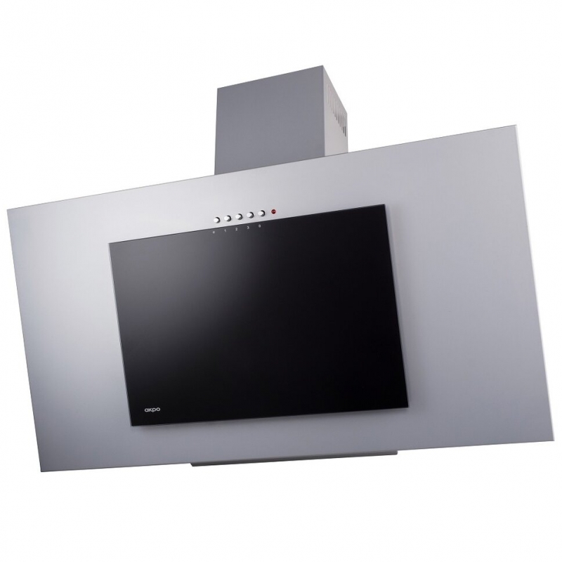 Вытяжка наклонная AKPO WK-4 Nero Eco 90 Grey/Black glass (850 м³/ч / 115 Вт / LED освещение 2x2 Вт / ширина - 90 см / чёрное стекло + серый металл)