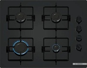 Поверхность газовая Bosch POP6B6K30 (Serie2 / Чёрное стекло / Стальные решетки / 4 конфорки (1,0/1,75/1,75/3кВт) / Газ-контроль / Электроподжиг)