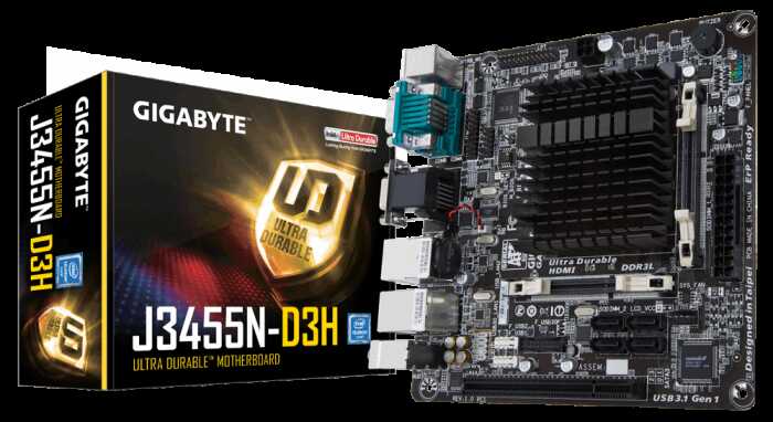 МП Celeron J3455 GB GA-J3455N-D3H  mini ITX 2DDR3L SO-DIMM 1PCI ,4SATAIII,2USB3.1, 2USB2, 2COM,HDMI,VGA